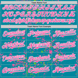 Custom Teal Pink Neon Green-White Fragment 3D Pattern Design Bomber Full-Snap Varsity Letterman Hoodie Jacket