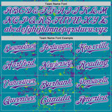 Custom Teal Purple Neon Green-White Fragment 3D Pattern Design Bomber Full-Snap Varsity Letterman Hoodie Jacket