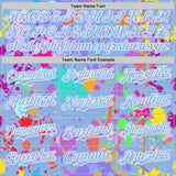 Custom Graffiti Pattern Light Blue-White Splash Bomber Full-Snap Varsity Letterman Hoodie Jacket