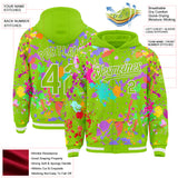 Custom Graffiti Pattern Neon Green-White Splash Bomber Full-Snap Varsity Letterman Hoodie Jacket