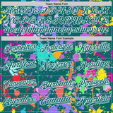 Custom Graffiti Pattern Teal-White Splash Bomber Full-Snap Varsity Letterman Hoodie Jacket