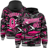 Custom Figure Hot Pink Black-White Fluid Bomber Full-Snap Varsity Letterman Hoodie Jacket