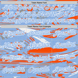 Custom Figure Light Blue Orange-White Fluid Bomber Full-Snap Varsity Letterman Hoodie Jacket