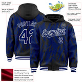 Custom Black Royal-White Abstract Sharp Shape Fragment 3D Pattern Design Bomber Full-Snap Varsity Letterman Hoodie Jacket