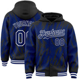 Custom Black Royal-White Abstract Sharp Shape Fragment 3D Pattern Design Bomber Full-Snap Varsity Letterman Hoodie Jacket