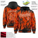 Custom Black Orange-White Abstract Sharp Shape Fragment 3D Pattern Design Bomber Full-Snap Varsity Letterman Hoodie Jacket