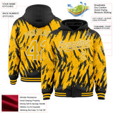 Custom Black Gold-White Abstract Sharp Shape Fragment 3D Pattern Design Bomber Full-Snap Varsity Letterman Hoodie Jacket