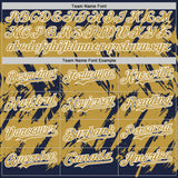 Custom Navy Old Gold Black-White Abstract Sharp Shape Fragment 3D Pattern Design Bomber Full-Snap Varsity Letterman Hoodie Jacket