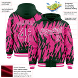 Custom Green Pink-White Abstract Sharp Shape Fragment 3D Pattern Design Bomber Full-Snap Varsity Letterman Hoodie Jacket