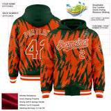 Custom Green Orange-White Abstract Sharp Shape Fragment 3D Pattern Design Bomber Full-Snap Varsity Letterman Hoodie Jacket