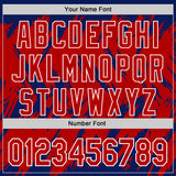 Custom Royal Red-White Abstract Sharp Shape Fragment 3D Pattern Design Bomber Full-Snap Varsity Letterman Hoodie Jacket