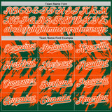 Custom Kelly Green Orange-White Abstract Sharp Shape Fragment 3D Pattern Design Bomber Full-Snap Varsity Letterman Hoodie Jacket