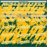 Custom Kelly Green Gold-White Abstract Sharp Shape Fragment 3D Pattern Design Bomber Full-Snap Varsity Letterman Hoodie Jacket