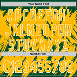 Custom Kelly Green Gold-White Abstract Sharp Shape Fragment 3D Pattern Design Bomber Full-Snap Varsity Letterman Hoodie Jacket