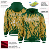 Custom Kelly Green Old Gold-White Abstract Sharp Shape Fragment 3D Pattern Design Bomber Full-Snap Varsity Letterman Hoodie Jacket