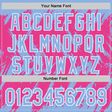 Custom Light Blue Pink-White Abstract Sharp Shape Fragment 3D Pattern Design Bomber Full-Snap Varsity Letterman Hoodie Jacket
