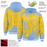 Custom Light Blue Yellow-White Abstract Sharp Shape Fragment 3D Pattern Design Bomber Full-Snap Varsity Letterman Hoodie Jacket
