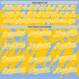 Custom Light Blue Yellow-White Abstract Sharp Shape Fragment 3D Pattern Design Bomber Full-Snap Varsity Letterman Hoodie Jacket