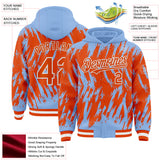 Custom Light Blue Orange-White Abstract Sharp Shape Fragment 3D Pattern Design Bomber Full-Snap Varsity Letterman Hoodie Jacket