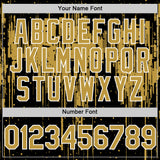 Custom Black Old Gold-White Dripping Splatter 3D Pattern Design Bomber Full-Snap Varsity Letterman Hoodie Jacket