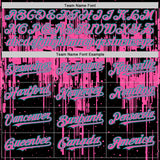 Custom Black Pink-Aqua Dripping Splatter 3D Pattern Design Bomber Full-Snap Varsity Letterman Hoodie Jacket