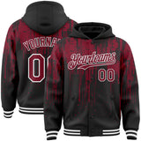 Custom Black Crimson-White Dripping Splatter 3D Pattern Design Bomber Full-Snap Varsity Letterman Hoodie Jacket