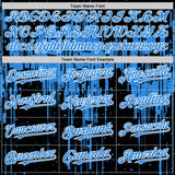 Custom Black Powder Blue-White Dripping Splatter 3D Pattern Design Bomber Full-Snap Varsity Letterman Hoodie Jacket