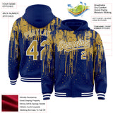 Custom Royal Old Gold-White Dripping Splatter 3D Pattern Design Bomber Full-Snap Varsity Letterman Hoodie Jacket