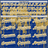 Custom Royal Old Gold-White Dripping Splatter 3D Pattern Design Bomber Full-Snap Varsity Letterman Hoodie Jacket