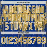 Custom Royal Old Gold-White Dripping Splatter 3D Pattern Design Bomber Full-Snap Varsity Letterman Hoodie Jacket