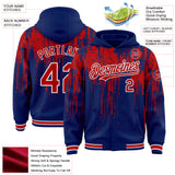 Custom Royal Red-White Dripping Splatter 3D Pattern Design Bomber Full-Snap Varsity Letterman Hoodie Jacket