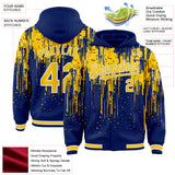 Custom Royal Yellow-White Dripping Splatter 3D Pattern Design Bomber Full-Snap Varsity Letterman Hoodie Jacket