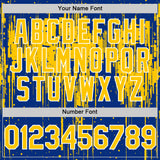 Custom Royal Yellow-White Dripping Splatter 3D Pattern Design Bomber Full-Snap Varsity Letterman Hoodie Jacket