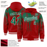 Custom Royal Kelly Green-White Dripping Splatter 3D Pattern Design Bomber Full-Snap Varsity Letterman Hoodie Jacket