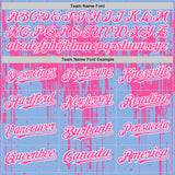 Custom Light Blue Pink-White Dripping Splatter 3D Pattern Design Bomber Full-Snap Varsity Letterman Hoodie Jacket