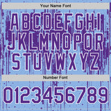 Custom Light Blue Purple-White Dripping Splatter 3D Pattern Design Bomber Full-Snap Varsity Letterman Hoodie Jacket