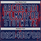 Custom Navy Crimson-White Dripping Splatter 3D Pattern Design Bomber Full-Snap Varsity Letterman Hoodie Jacket