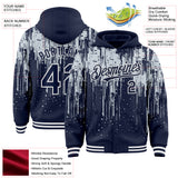 Custom Navy Silver-White Dripping Splatter 3D Pattern Design Bomber Full-Snap Varsity Letterman Hoodie Jacket