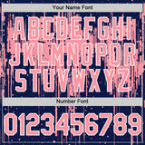 Custom Navy Medium Pink-White Dripping Splatter 3D Pattern Design Bomber Full-Snap Varsity Letterman Hoodie Jacket