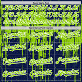 Custom Navy Neon Green-White Dripping Splatter 3D Pattern Design Bomber Full-Snap Varsity Letterman Hoodie Jacket