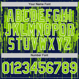 Custom Navy Neon Green-White Dripping Splatter 3D Pattern Design Bomber Full-Snap Varsity Letterman Hoodie Jacket