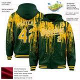 Custom Green Gold-White Dripping Splatter 3D Pattern Design Bomber Full-Snap Varsity Letterman Hoodie Jacket