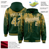 Custom Green Old Gold-White Dripping Splatter 3D Pattern Design Bomber Full-Snap Varsity Letterman Hoodie Jacket