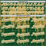 Custom Green Old Gold-White Dripping Splatter 3D Pattern Design Bomber Full-Snap Varsity Letterman Hoodie Jacket