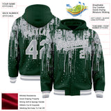 Custom Green Gray-White Dripping Splatter 3D Pattern Design Bomber Full-Snap Varsity Letterman Hoodie Jacket