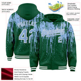 Custom Kelly Green Light Blue-White Dripping Splatter 3D Pattern Design Bomber Full-Snap Varsity Letterman Hoodie Jacket