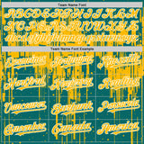 Custom Teal Gold-White Dripping Splatter 3D Pattern Design Bomber Full-Snap Varsity Letterman Hoodie Jacket