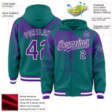 Custom Teal Purple-White Dripping Splatter 3D Pattern Design Bomber Full-Snap Varsity Letterman Hoodie Jacket
