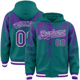 Custom Teal Purple-White Dripping Splatter 3D Pattern Design Bomber Full-Snap Varsity Letterman Hoodie Jacket