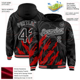 Custom Black Red-White Splash 3D Pattern Design Bomber Full-Snap Varsity Letterman Hoodie Jacket